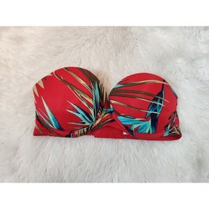 Pink Victoria's Secret Women's Red Printed Strapless Push Up Bikini Top Size 32C